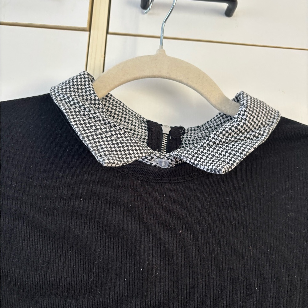 Twik Simons Houndstooth Collar Knit Top Black Women Medium Preppy Chic Corporate - Picture 5 of 10